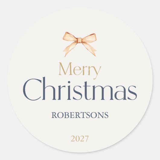 Élégant Sticker de Noël Joyeux avec Bow Or (Devant)
