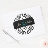 Élégant Sticker Mariage damassé Blanc Noir Aqua (Enveloppe)