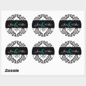 Élégant Sticker Mariage damassé Blanc Noir Aqua (Feuille)