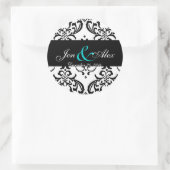 Élégant Sticker Mariage damassé Blanc Noir Aqua (Sac)