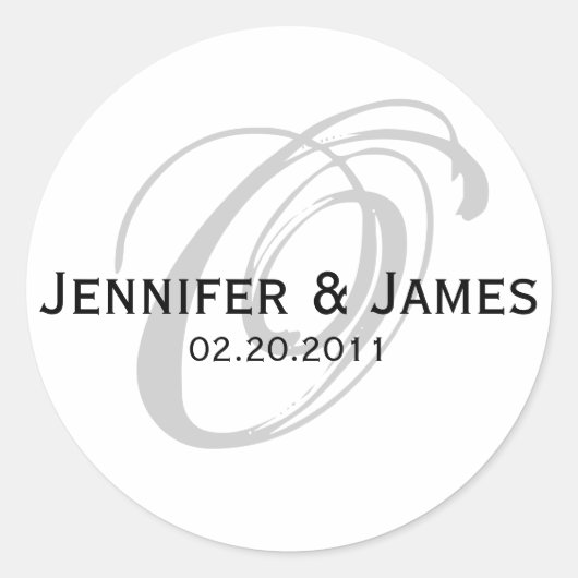 Élégant Sticker Mariage Monogram blanc et noir (Devant)