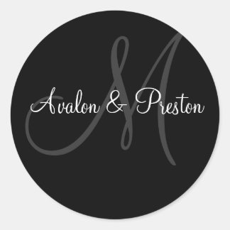 Élégant Sticker Mariage Monogram noir & blanc