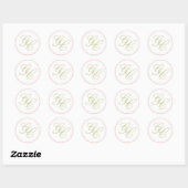 Élégant Sticker Mariage Monogram rose et vert (Feuille)