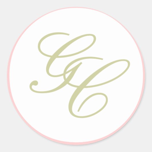 Élégant Sticker Mariage Monogram rose et vert (Devant)