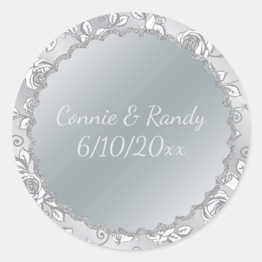 Élégant Sticker Mariage Monogramme Argent (Devant)