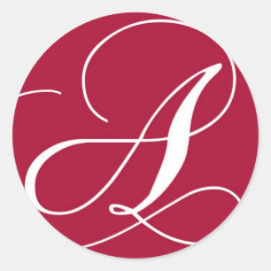 Élégant Sticker Mariage rouge et blanc Monogramme