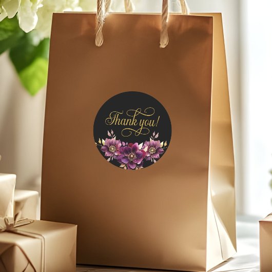 Élégant Sticker Merci Floral Gold Script