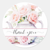 Élégant Sticker Merci Rose Pink Tea Party (Devant)