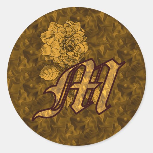 Élégant Sticker Monogram Initial M Gold Peony (Devant)