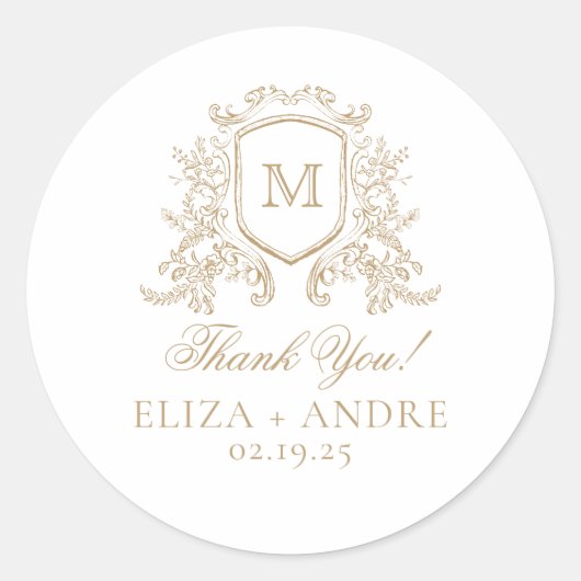 Élégant Sticker Monogram Mariage Classic Round (Devant)