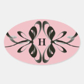 Élégant Sticker ovale Monogramme avec Noir Artisti (Devant)