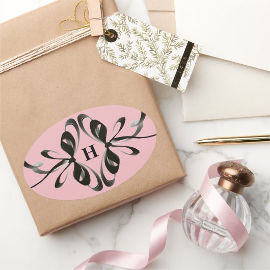 Élégant Sticker ovale Monogramme avec Noir Artisti (Cadeaux)