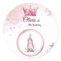Élégant Sticker Pink Floral Crown 15e anniversaire
