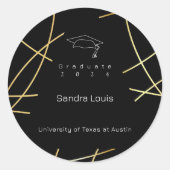 Élégant Sticker rond de Graduation Noir et Or (Devant)