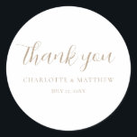 Élégant Sticker rond Mariage Merci Or<br><div class="desc">Autocollant mariage de calligraphie</div>