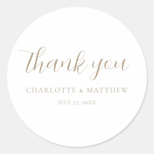 Élégant Sticker rond Mariage Merci Or (Devant)