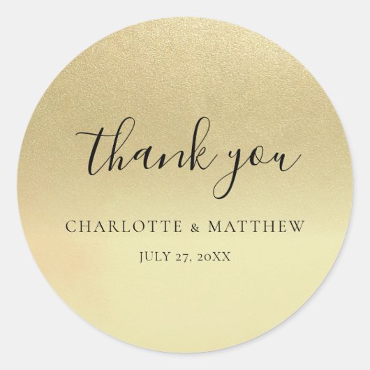 Élégant Sticker rond Mariage Merci Or (Devant)