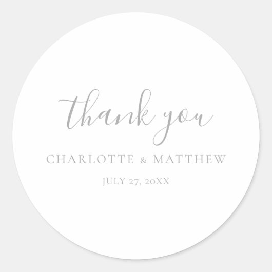 Élégant Sticker rond Merci en argent Mariage (Devant)