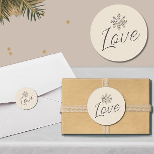 Élégant Sticker rond Snowflake Holiday Love