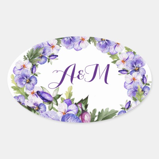 Élégant Sticker Vintage Lavender Floral Monogram (Devant)