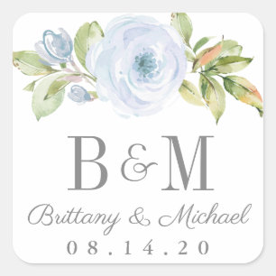 Élégant Stickers Printemps Floral Dusty Blue Weddi