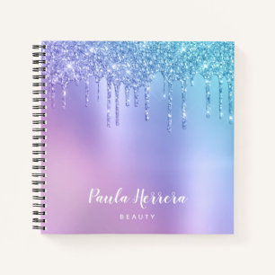 Elegant, stijlvol, blauw en paarse glitter druppel notitieboek