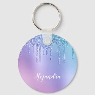 Elegant, stijlvol, blauw en paarse glitter druppel sleutelhanger