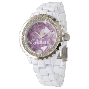 Elegant Stijlvol Chic Faux Feminine Name Amethyst Horloge