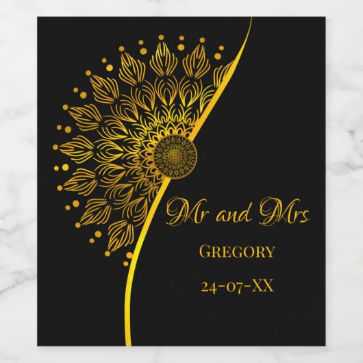 Elegant stijlvol etnisch mandala zwart  wijn etiket (Enkel label)