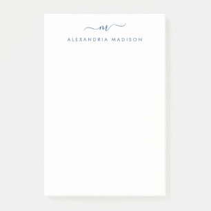 Elegant Stijlvol Girly Script Navy Blue Monogram Post-it® Notes