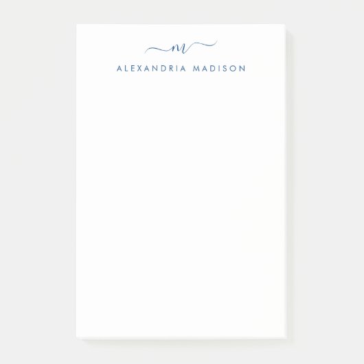 Elegant Stijlvol Girly Script Navy Blue Monogram Post-it® Notes (Voorkant)