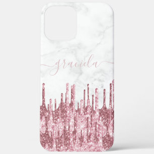 Elegant stijlvol  glitter druppelt wit marmer iPhone 12 pro max hoesje