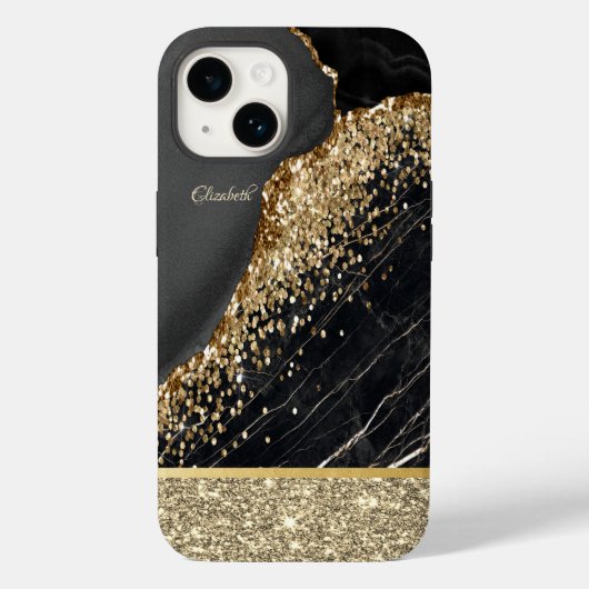 Elegant stijlvol Gold Glitter Sequins Black Marble Case-Mate iPhone Case (Achterkant)
