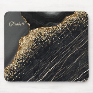 Elegant stijlvol Gold Glitter Sequins Black Marble Muismat