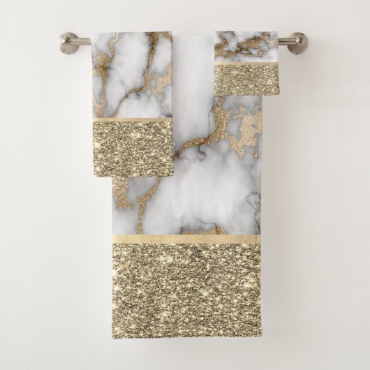 Elegant stijlvol goud Glitter Shiny White Marble Bad Handdoek (Insitu)