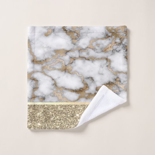 Elegant stijlvol goud Glitter Shiny White Marble Bad Handdoek (Wasdoekje)