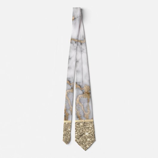 Elegant stijlvol goud Glitter Shiny White Marble Stropdas (Achterkant)