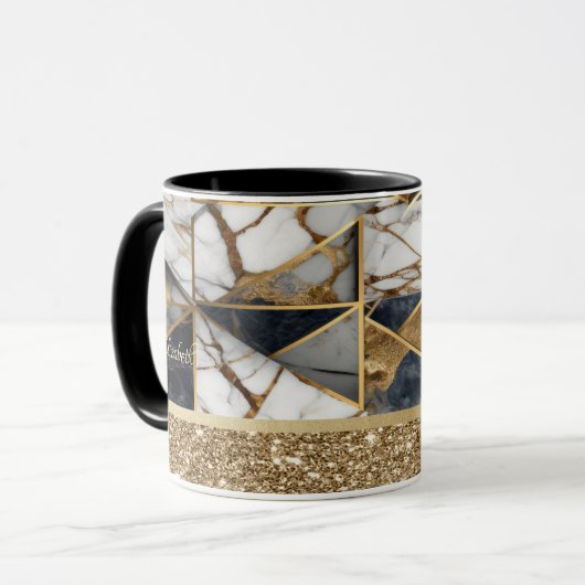 Elegant Stijlvol Goud Zwart Geometrisch Marmer Mok (Voorkant links)