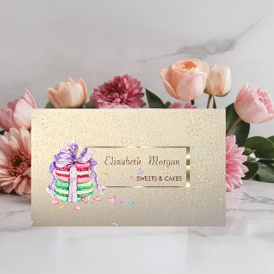 Elegant,Stijlvol,Gouden Lijst,Confetti,Macarons Visitekaartje