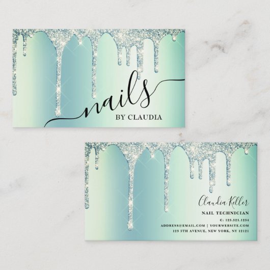 Elegant, stijlvol, groen gekleurd glitter druppelt visitekaartje (Voorkant / Achterkant)