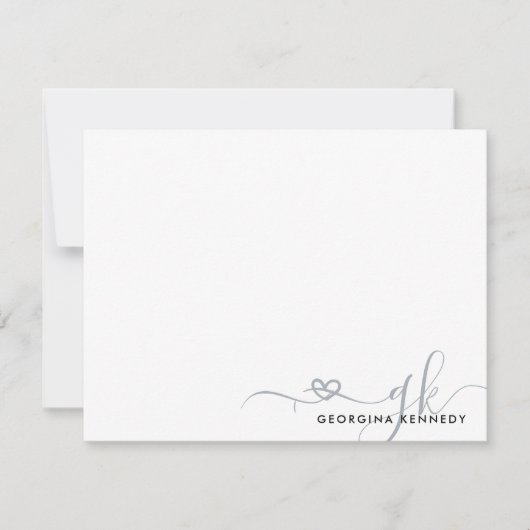 Elegant stijlvol hartscript 2-monogram Initiaal Notitiekaartje (Voorkant)