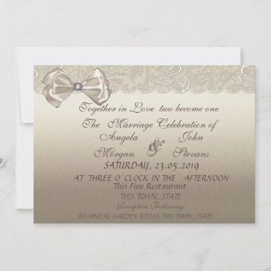 Elegant Stijlvol, kant, Bow Wedding Invitation Kaart (Voorkant)