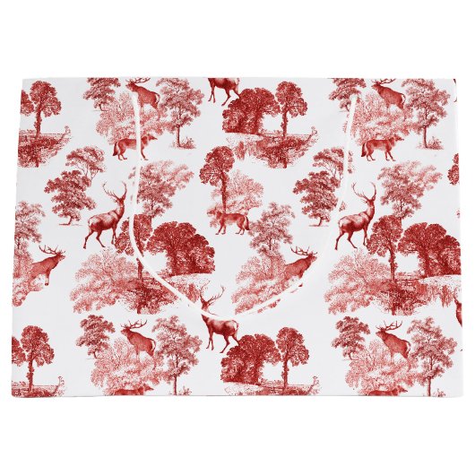 Elegant Stijlvol Landelijk Toile Herten Fox in Woo Groot Cadeauzakje (Voorkant)