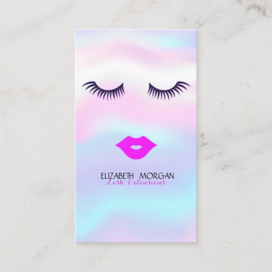 Elegant Stijlvol Modern, Lips, Lashes Holographic Visitekaartje (Voorkant)