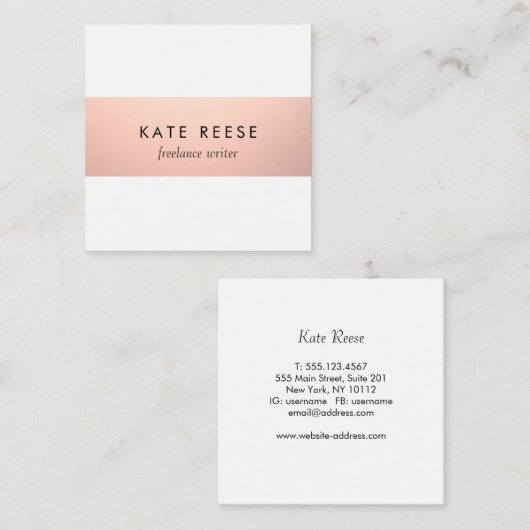 Elegant stijlvol, modern Roos Gold Stripe Vierkante Visitekaartje (Voorkant / Achterkant)