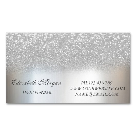 Elegant Stijlvol Modern Silver Glitter Magnetisch Visitekaartje (Voorkant)
