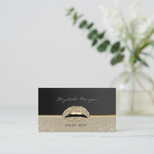 Elegant stijlvol ontwerp, Damask, Black, Lips Visitekaartje (Staand voorkant)
