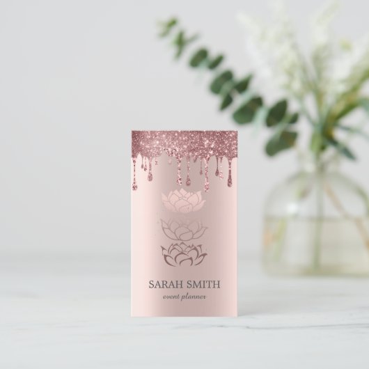 Elegant Stijlvol Roos Gouden Drips Lotus Visitekaartje (Staand voorkant)