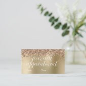 Elegant stijlvol roos goudglitter make-up en haar afsprakenkaartje (Staand voorkant)