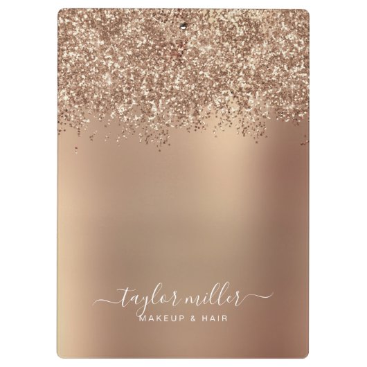 Elegant stijlvol roos goudglitter make-up en haar klembord (Achterkant)